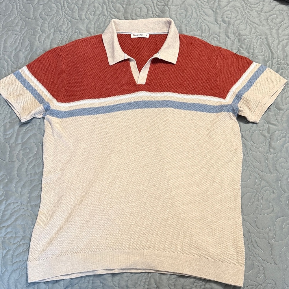 Marine Layer Men's Greyson Short Sleeve Sweater Polo, Medium
